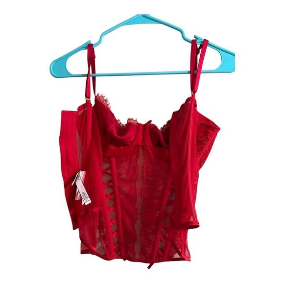 Victoria's Secret Red Lace-Up Corset Top Size M Women's Lace Detailing - Picture 6 of 6